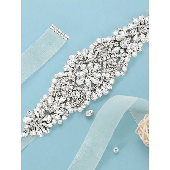 Rhinestone Beaded Wedding Bridal Prom Crystal Applique Sash Waist Belt NEW main image 10